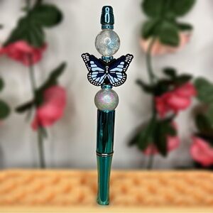 Blue Butterfly Handmade Beaded Pen | Whimsical Cottagecore Aesthetic
